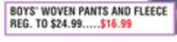 Dunham's Sports BOYS' WOVEN PANTS AND FLEECE offer