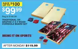 Dunham's Sports TRADITIONAL OR GRAPHIC 2' X 4' WOOD CORNHOLE BOARD SET offer