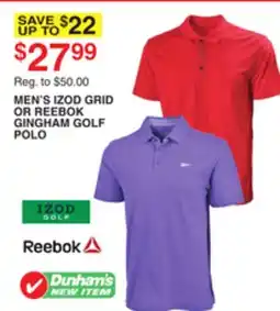 Dunham's Sports MEN'S IZOD GRID OR REEBOK GINGHAM GOLF POLO offer
