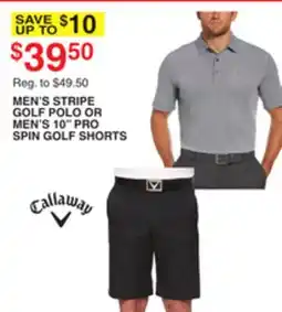 Dunham's Sports MEN'S STRIPE GOLF POLO OR MEN'S 10 PRO SPIN GOLF SHORTS offer
