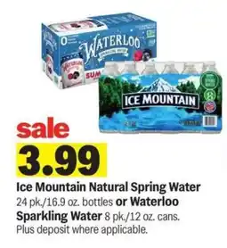 Meijer Ice Mountain Natural Spring Water or Waterloo Sparkling Water offer