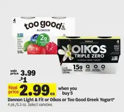 Meijer Dannon Light & Fit or Oikos or Too Good Greek Yogurt offer