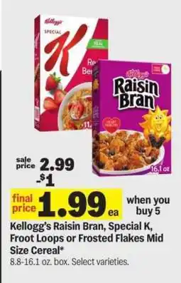 Meijer Kellogg's Raisin Bran, Special K, Froot Loops or Frosted Flakes Mid Size Cereal offer