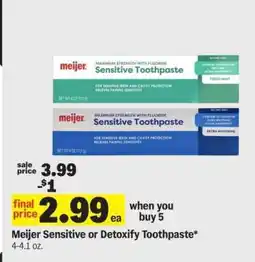 Meijer Meijer Sensitive or Detoxify Toothpaste offer