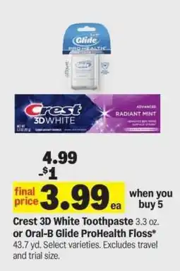 Meijer Crest 3D White Toothpaste or Oral-B Glide ProHealth Floss offer
