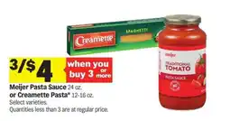 Meijer Meijer Pasta Sauce or Creamette Pasta offer
