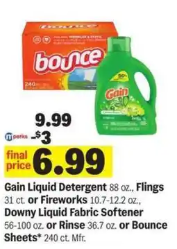 Meijer Gain Liquid Detergent or Bounce Sheets offer