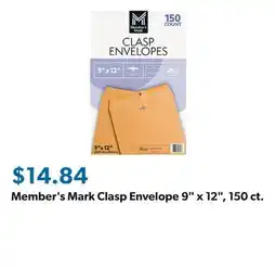 Sam's Club Member's Mark Clasp Envelope 9 x 12, 150 ct offer