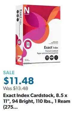 Sam's Club Exact Index Cardstock, 8.5 x 11, 94 Bright, 110 lbs., 1 Ream (275 sheets) offer