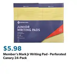 Sam's Club Member's Mark Jr Writing Pad - Perforated Canary 24-Pack offer