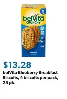 Sam's Club belVita Blueberry Breakfast Biscuits, 4 biscuits per pack, 25 pk offer