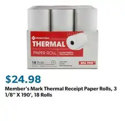 Sam's Club Member's Mark Thermal Receipt Paper Rolls, 3 1/8 X 190', 18 Rolls offer