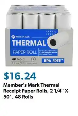 Sam's Club Member's Mark Thermal Receipt Paper Rolls, 2 1/4 X 50' , 48 Rolls offer
