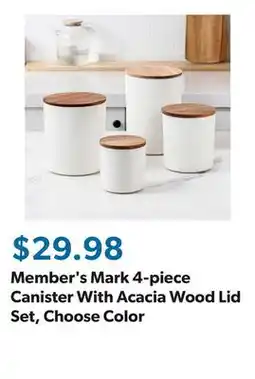 Sam's Club Member's Mark 4-piece Canister With Acacia Wood Lid Set, Choose Color offer