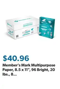 Sam's Club Member's Mark Multipurpose Paper, 8.5 x 11, 96 Bright, 20 lbs., 8 Reams (4,000 sheets) offer