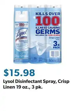 Sam's Club Lysol Disinfectant Spray, Crisp Linen 19 oz., 3 pk offer