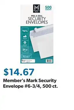 Sam's Club Member's Mark Security Envelope #6-3/4, 500 ct offer