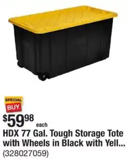 The Home Depot HDX 77 Gal. Tough Storage Tote with Wheels in Black offer