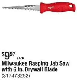 The Home Depot Milwaukee Rasping Jab Saw with 6 in. Drywall Blade offer