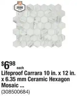 The Home Depot Lifeproof Carrara 10 in. x 12 in. x 6.35 mm Ceramic Hexagon Mosaic offer