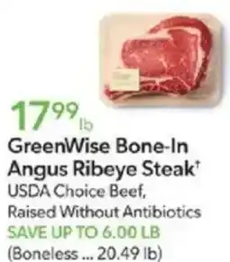 Publix GreenWise Bone-In Angus Ribeye Steak offer