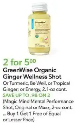 Publix GreenWise Organic Ginger Wellness Shot offer