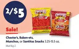 Family Dollar Chester's, Baken-ets, Munchos, or Santitas Snacks offer