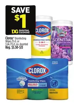 Dollar General Clorox Disinfecting Wipes offer