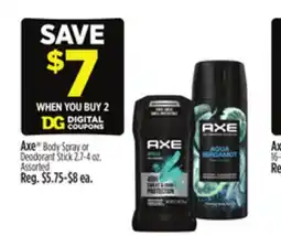 Dollar General Axe Body Spray or Deodorant Stick offer