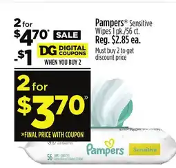 Dollar General Pampers Sensitive Wipes offer
