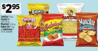 Dollar General Santitas 11 oz., Chester's 3.25-5.25 oz., Munchos 4.25 oz., Baken-Ets 4 oz. or Sabritones 3-6 oz offer