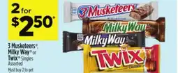 Dollar General Musketeers , Milky Way or Twix Singles offer