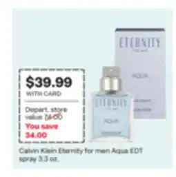 CVS Calvin Klein Eternity for men Aqua EDT spray 3.3 oz offer