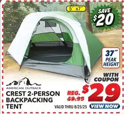 Big 5 American Outback Crest 2-Person Backpacking Tent offer