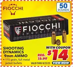 Big 5 Fiocchi Shooting Dynamics 9mm Ammunition offer
