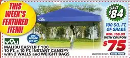Big 5 Yoli Malibu EasyLift 100 10' x 10' Straight Leg Instant Canopy Value Pack offer