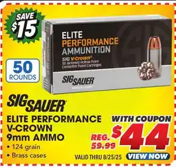 Big 5 Sig Sauer Elite Performance V-Crown 9mm Ammunition - 50 Rounds offer