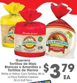 Arteagas Food Center Guerrero Tortillas de Maiz Blancas o Amarillas o Tortillas de Harina offer