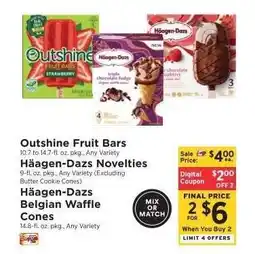 ShopRite Outshine Fruit Bars, Häagen-Dazs Novelties, Häagen-Dazs Belgian Waffle Cones offer