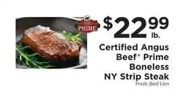 ShopRite Certified Angus Beef Prime Boneless NY Strip Steak offer