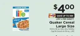 ShopRite Quaker Cereal Large Size offer