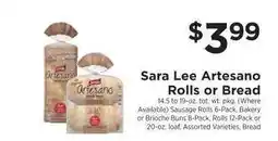 ShopRite Sara Lee Artesano Rolls or Bread offer