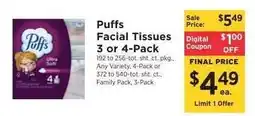 ShopRite Puffs Facial Tissues 3 or 4-Pack offer