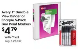 Kroger Avery 1" durable view binder or sharpie fine point markers offer