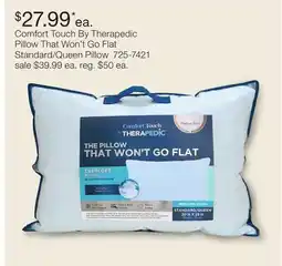 JC Penney Comfort Touch By Therapedic Pillow That Won't Go Flat Standard/Queen Pillow offer