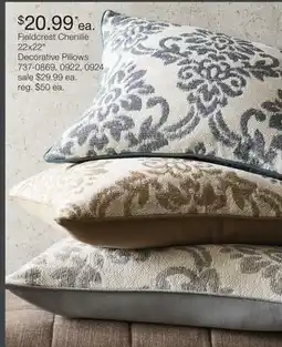 JC Penney Fieldcrest Chenille 22x22 Decorative Pillows offer