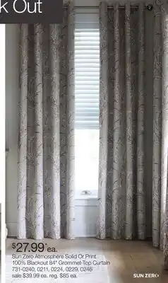 JC Penney Sun Zero Atmosphere Solid Or Print 100% Blackout 84 Grommet-Top Curtain offer