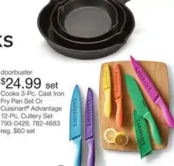 JC Penney Cooks 3-Pc. Cast Iron Fry Pan Set Or Cuisinart Advantage 12-Pc. Cutlery Set offer