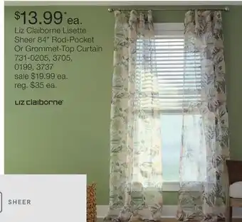 JC Penney Liz Claiborne Lisette Sheer 84 Rod-Pocket Or Grommet-Top Curtain offer