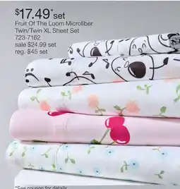 JC Penney Fruit Of The Loom Microfiber Twin/Twin XL Sheet Set offer